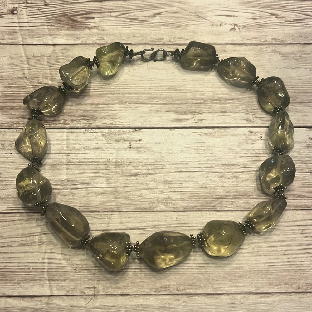 Vintage Glass Bead Necklace with Silver Bead Dividers & Clasp